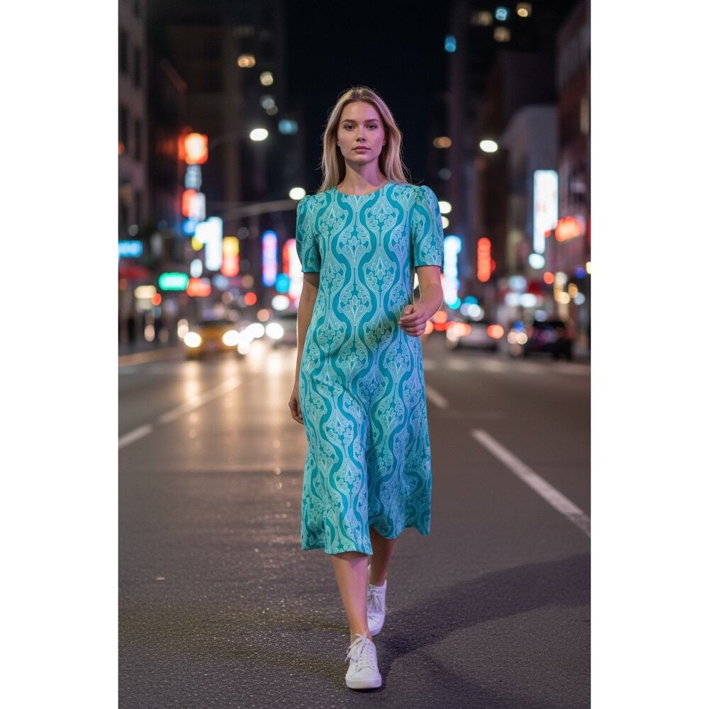Hyacinth House Teal Midi Dress Lightweight Shift Size S Resort Vacation Casual